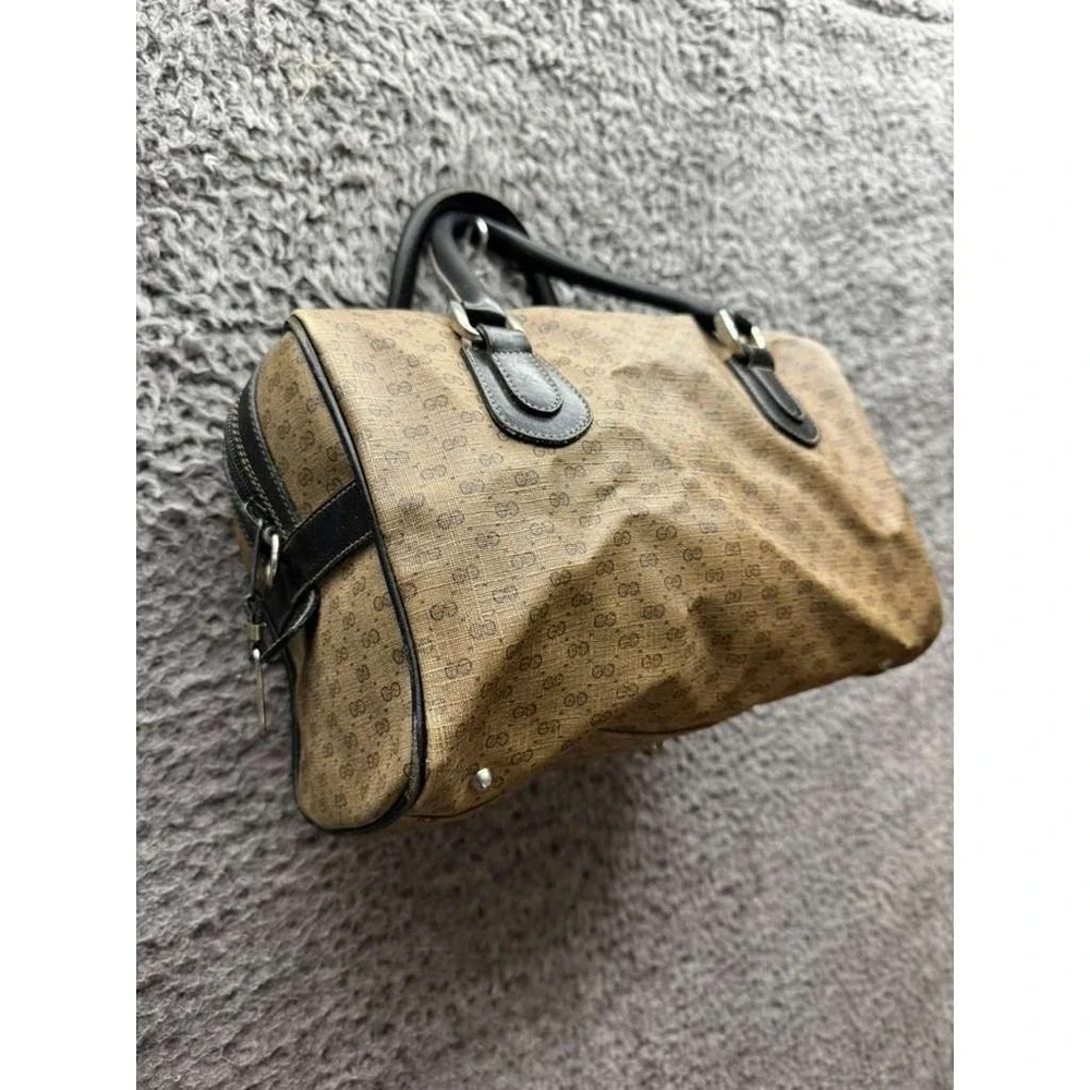 Vintage 80's Gucci‎ GG Monogram Canvas Mini Boston Top Handle Satchel Bag Brown